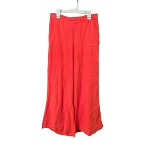 Free People Women's Orange Red Wide Leg Linen Pants Elastic Waist Boho Casual S